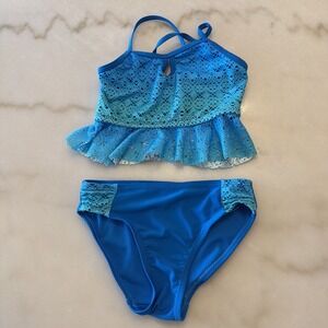 Breaking Waves Girls Blue Ombre Lace Two-Piece Swim Suit Size 6/6x New w/o Tags